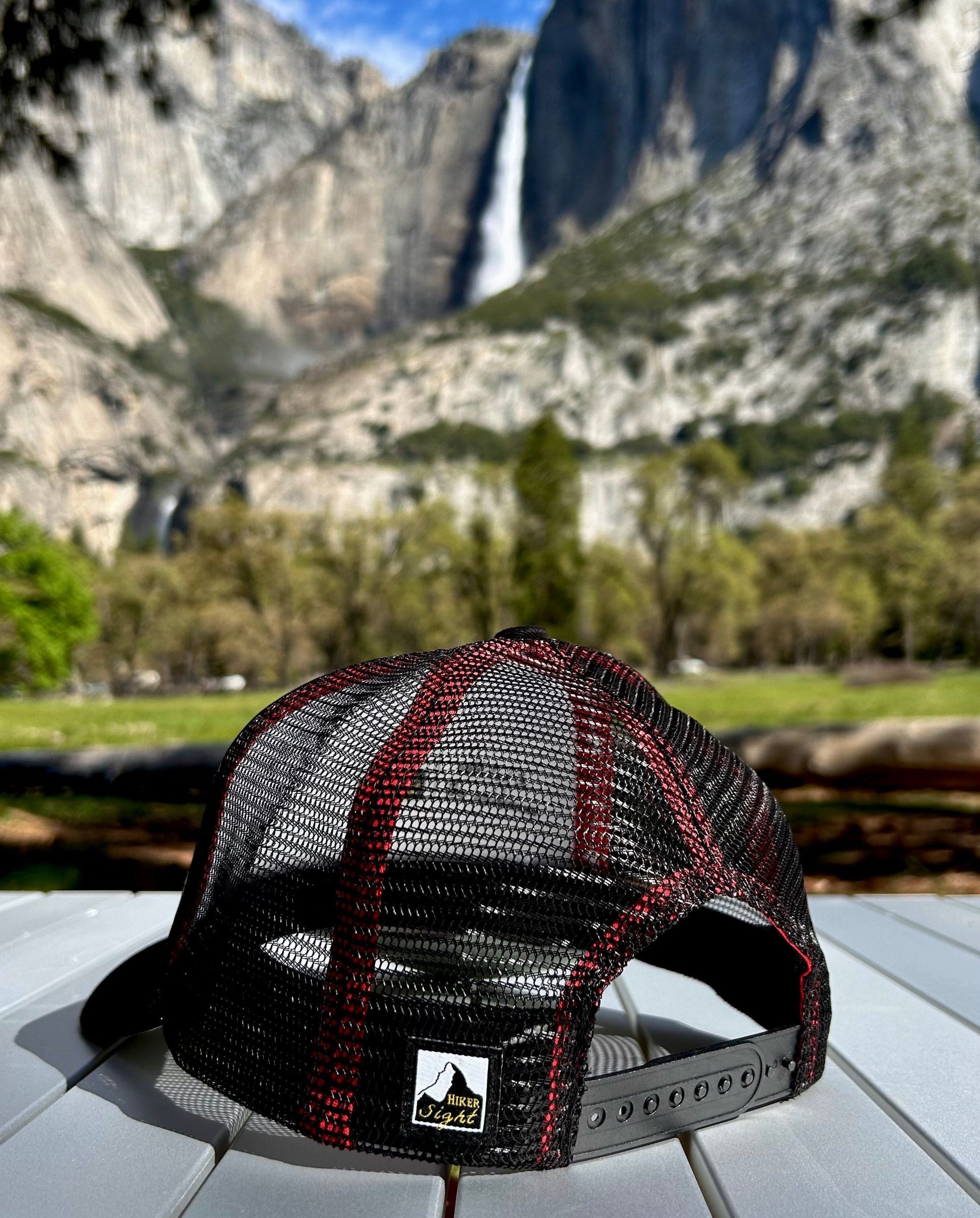 Backside view of the Yosemite Falls trucker hat | HikerSight brand