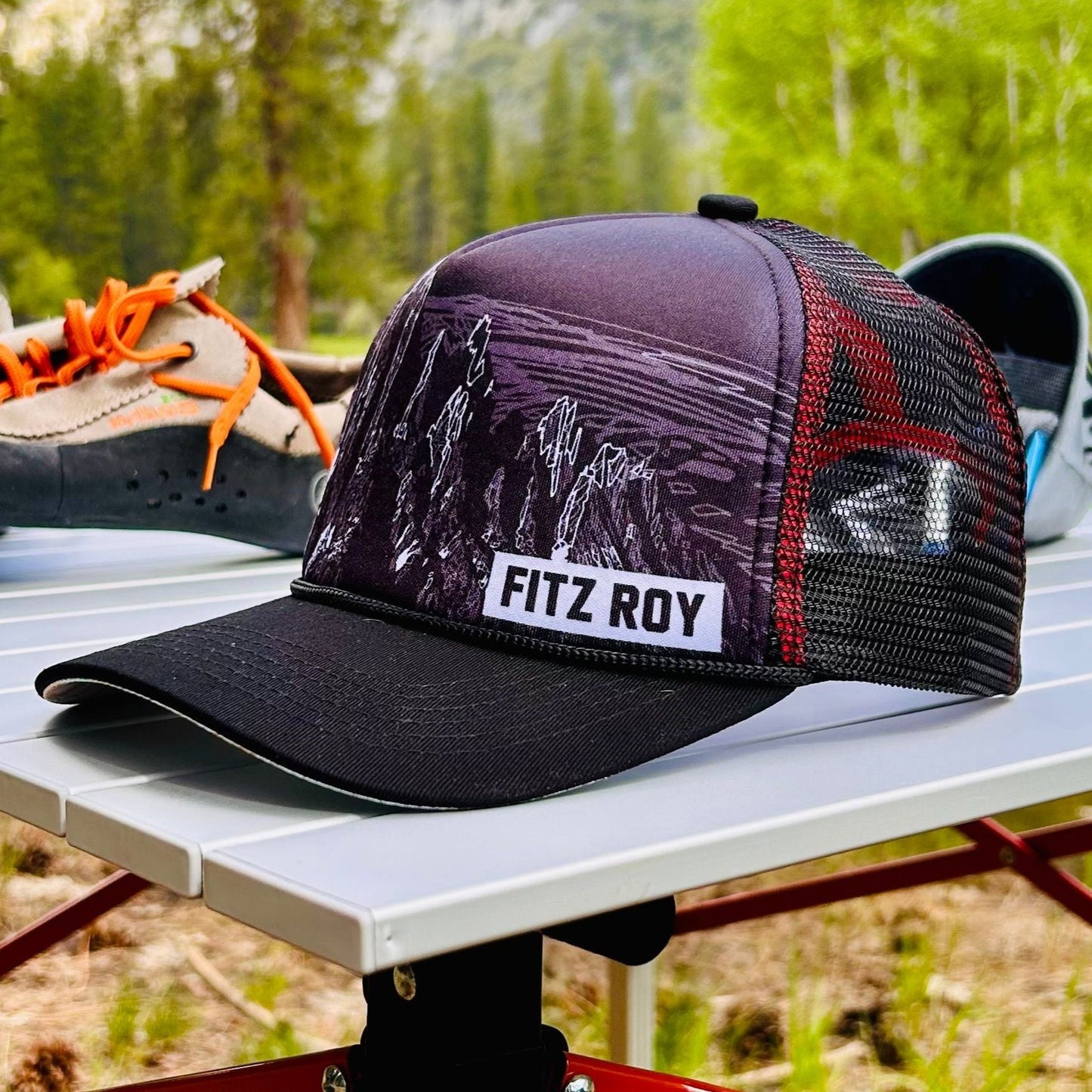 Partial side view of the Fitz Roy trucker hat | HikerSight brand