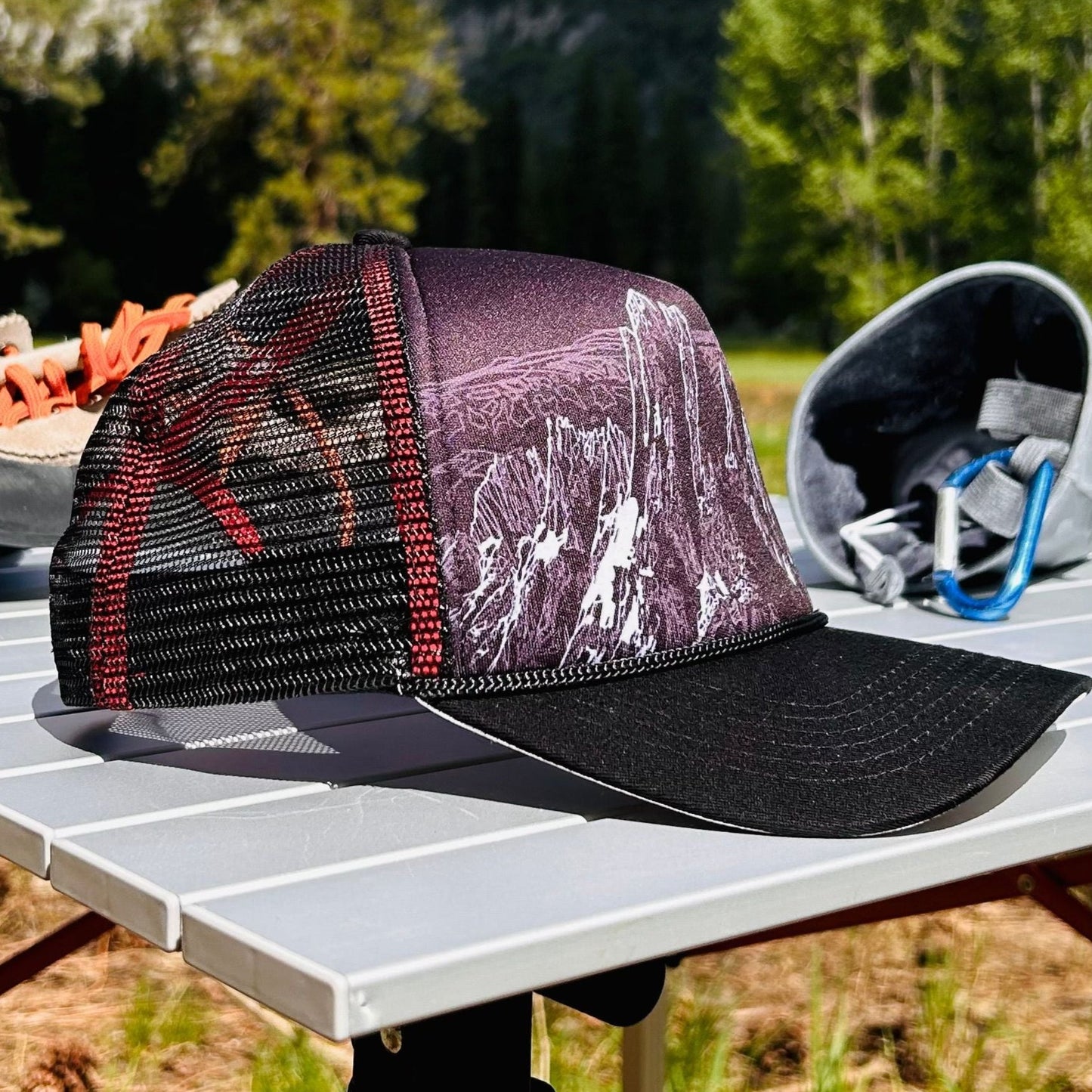 Second partial side view of the Fitz Roy trucker hat | HikerSight brand