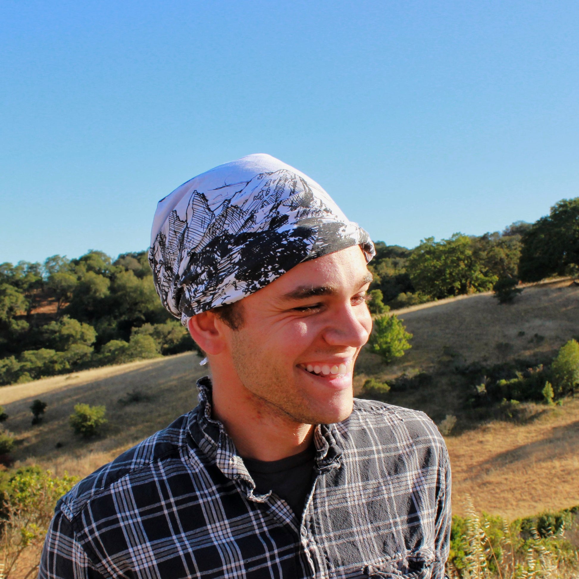 Mount Whitney bandanna being worn on a mans head | Hiker Sight